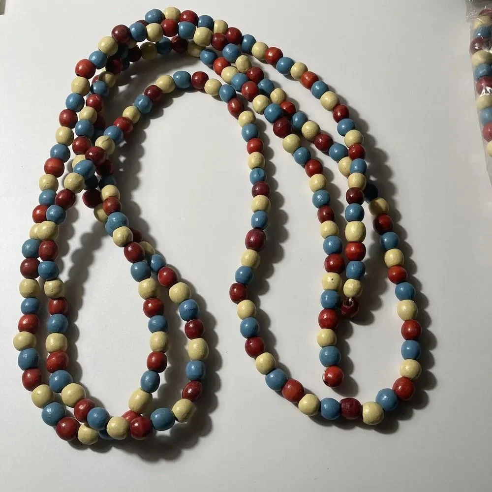 Vintage wood bead garland christmas boho New Old Stock Two Packs Read Desc VTG
